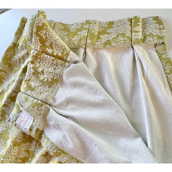 Vintage 1960s curtain, shiny avocado green & white brocade, MCM blackout panel - Picture 7 of 10